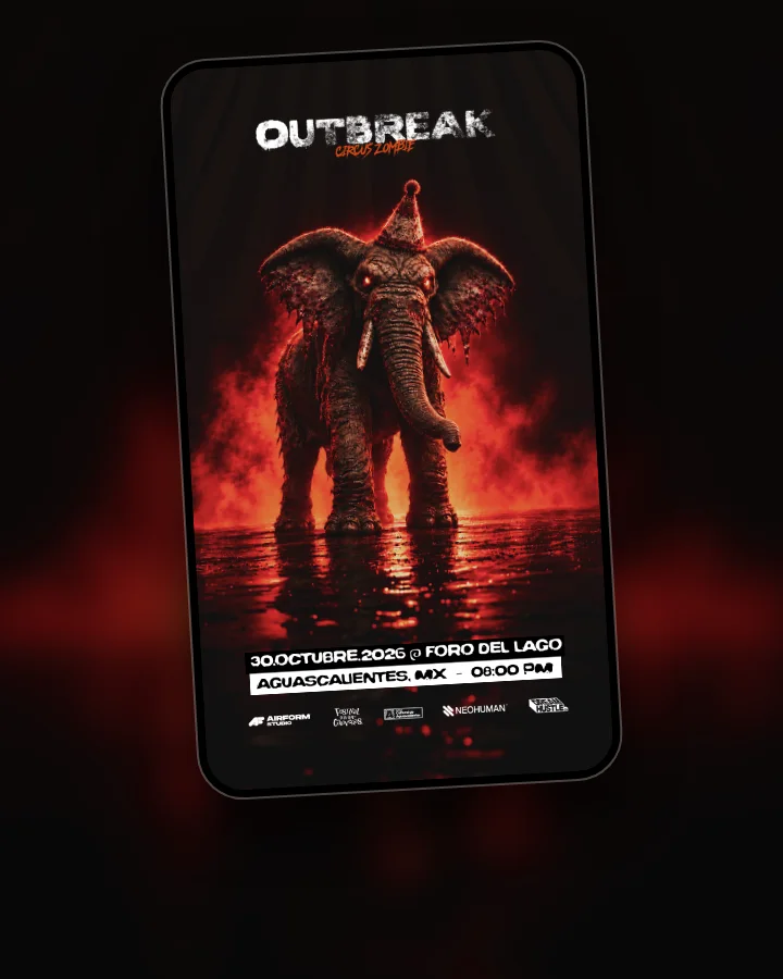 Celular con el marco general de OUTBREAK sobre un video del elefante.